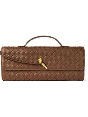 Women Brown Woven Leather Stylish Clutch Vegan Purse Formal Crossbody Handbags